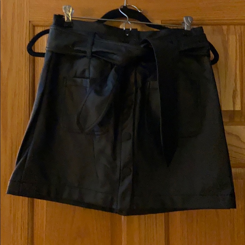 Faux black leather mini skirt